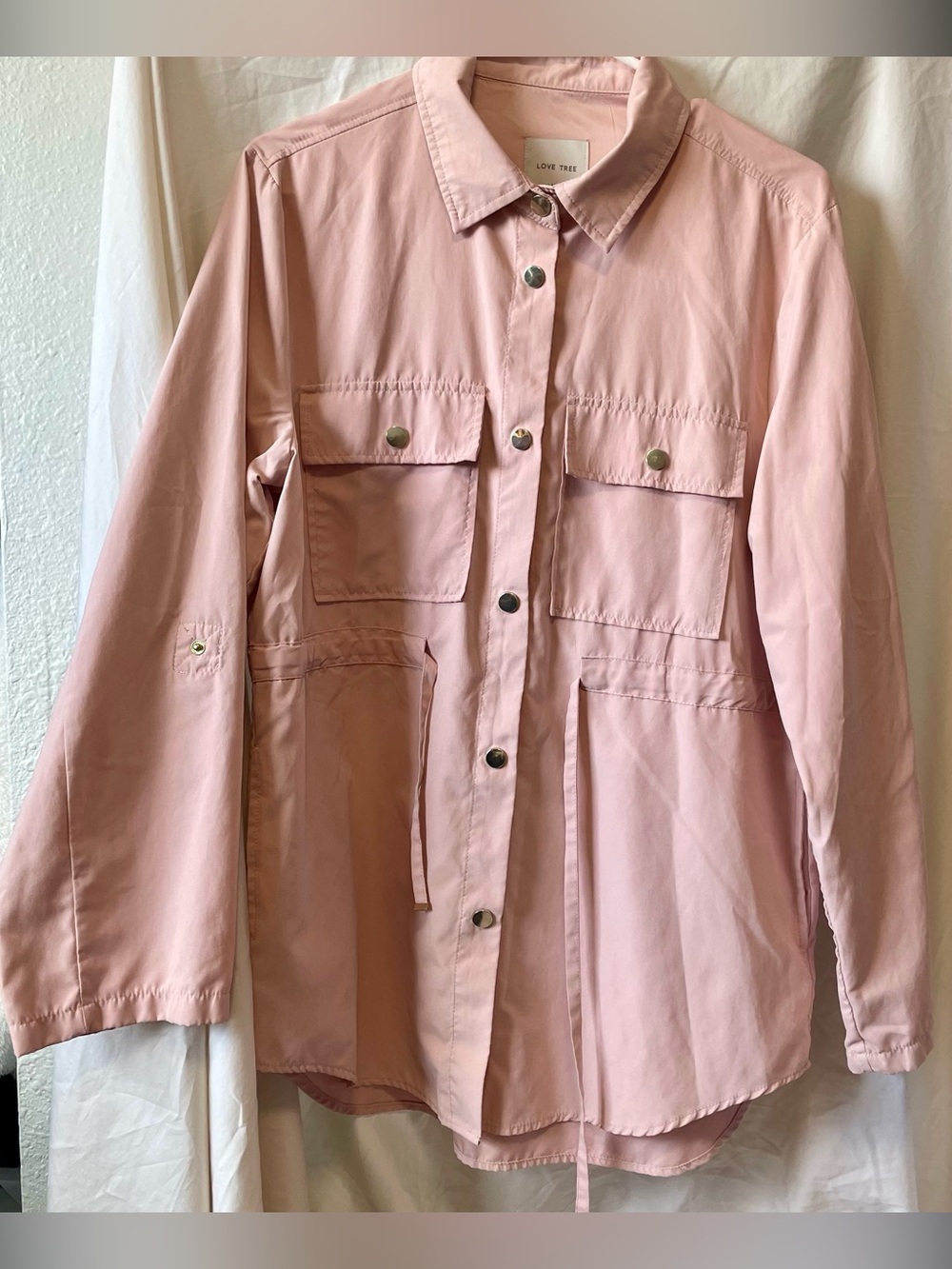 Love Tree Blush Pink Utility Shirt-Jacket with Snap Pockets